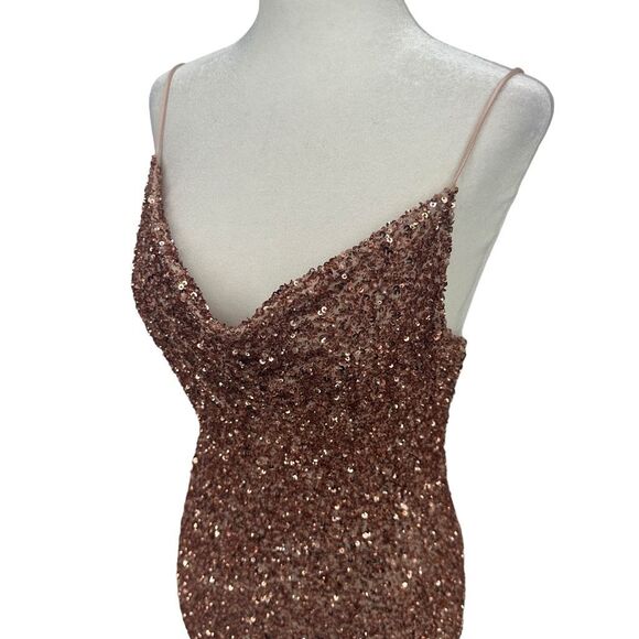 Alice + Olivia Diana Sequined Cowl Neck Slit Gown Antique Rose Pink Dress Size 0 - Picture 7 of 15